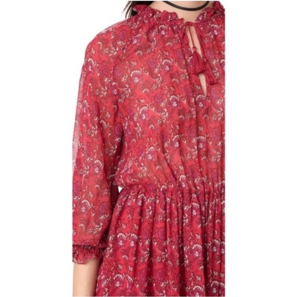 Ulla Johnson Ruby Red Ollie Dress Size 4 Valentines Day Silk Floral Mini Dress - Picture 4 of 17